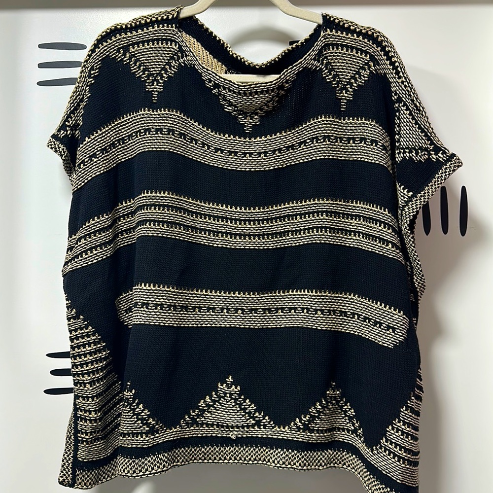 Polo Ralph Lauren black and tan shirt-sleeve poncho-sweater, brand new with tags
